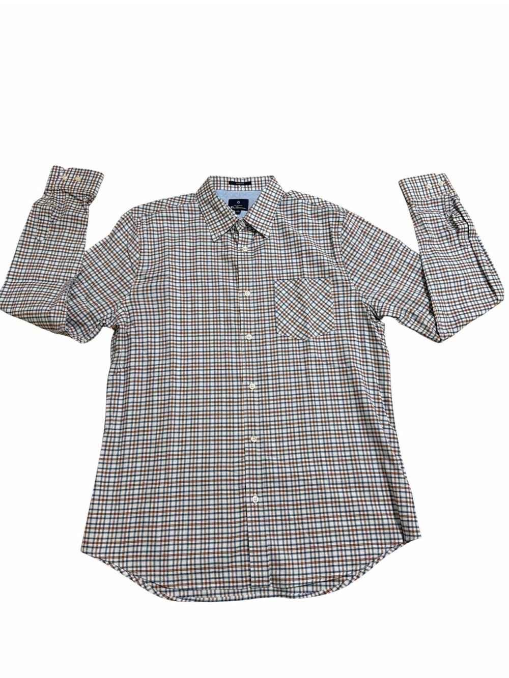 Ben Sherman Men's Brown & Blue Checked Button-Down Shirt Size Large